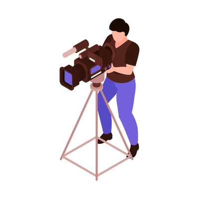 Isometric talent show tv program composition with human character operating camera on stand vector illustration