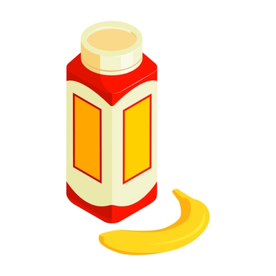 Isometric baby food composition with isolated image of banana fruit with pack of syrup vector illustration