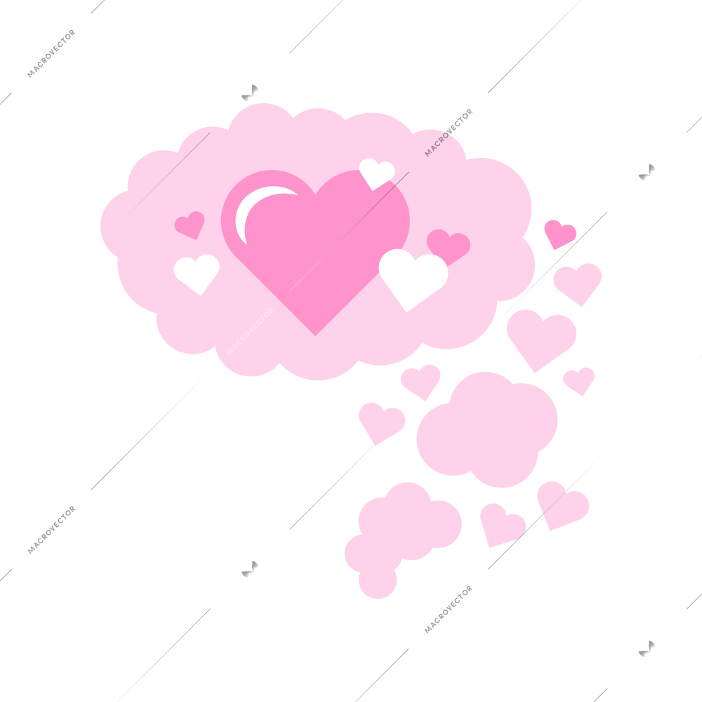 Dream flat composition with isolated image of purple heart shaped clouds vector illustration