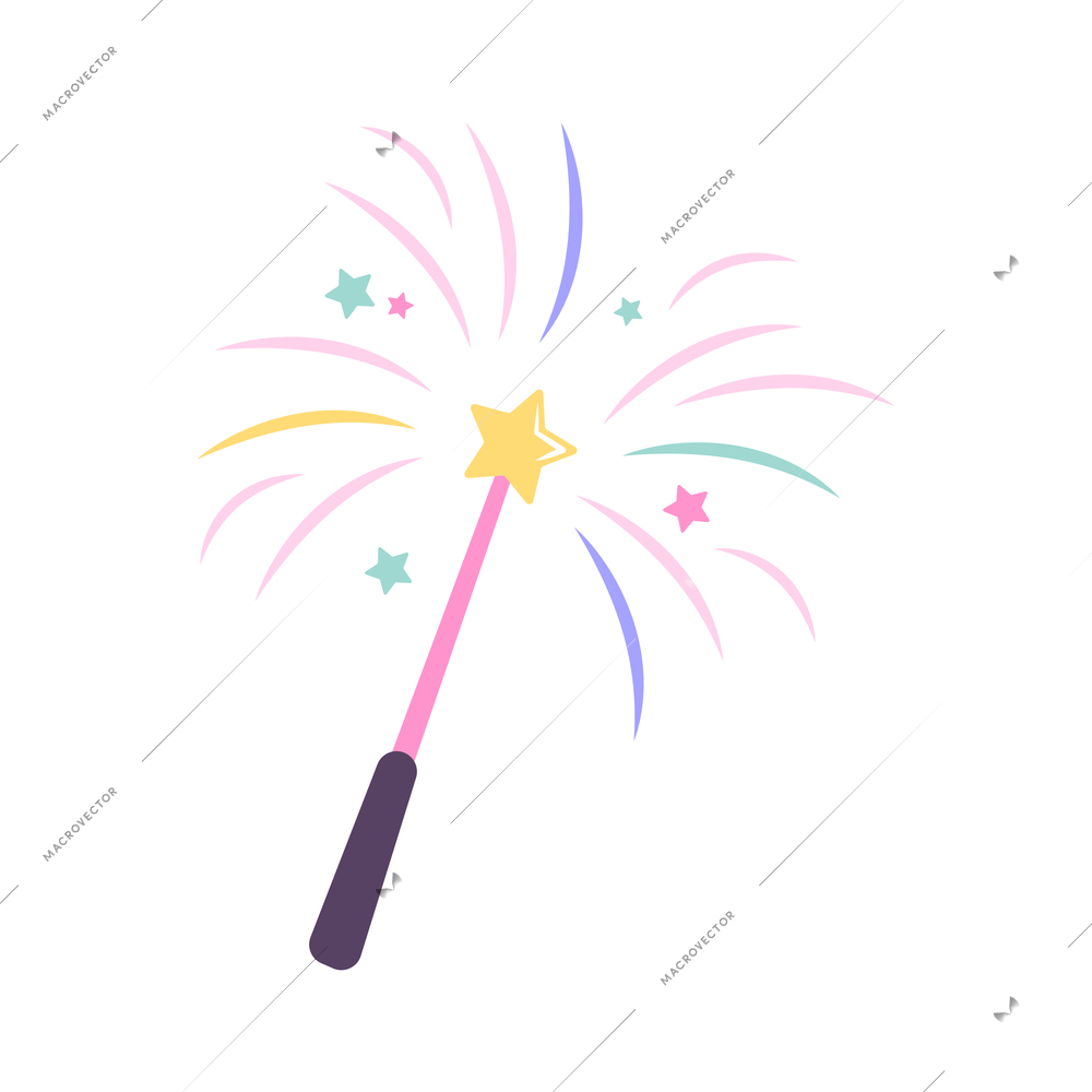 Dream flat composition with isolated image of magic wand with star and shiny sparkles vector illustration