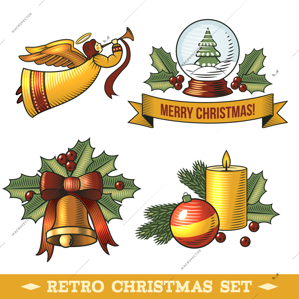 Christmas new year holiday decoration realistic icons set isolated vector illustration