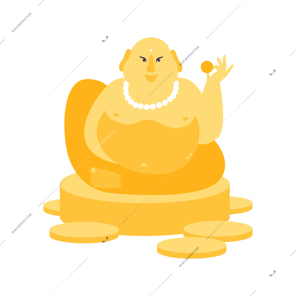 Dream flat composition with golden buddha hotei statue symbol of wealth vector illustration