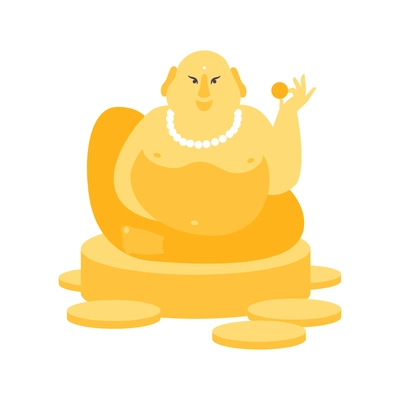 Dream flat composition with golden buddha hotei statue symbol of wealth vector illustration