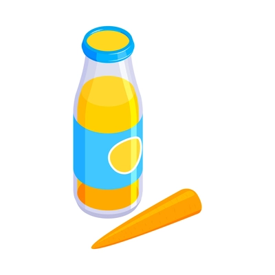 Isometric baby food composition with isolated bottle of carrot juice on blank background vector illustration