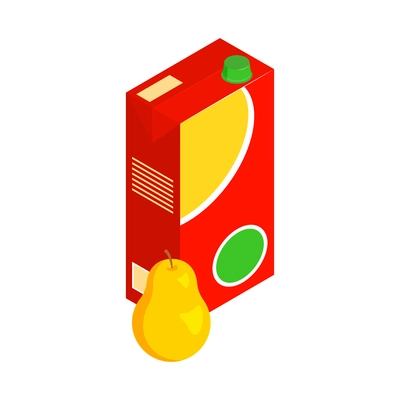 Isometric baby food composition with isolated rectangular pack of juice with pear fruit vector illustration