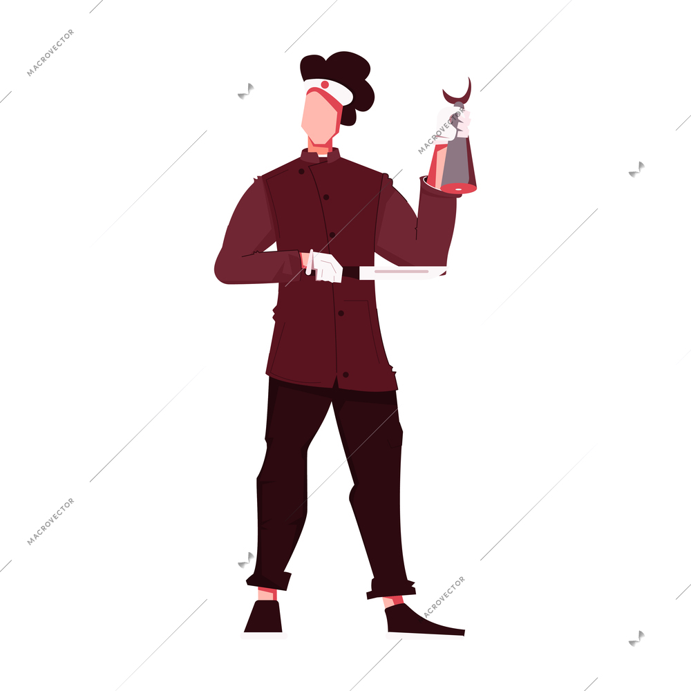 Sushi people composition with isolated male character of asian cook holding piece of fish and knife vector illustration