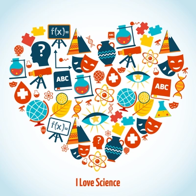 Education heart concept with science symbols vector illustration