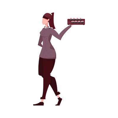 Sushi people composition with female character of waiter carrying tray with sushi rolls vector illustration