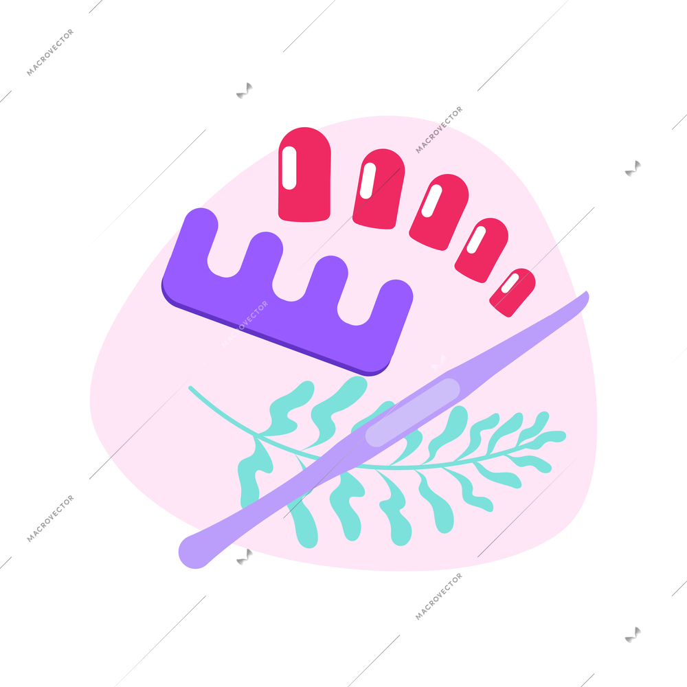 Manicure flat composition with images of sticky nails and cosmetic tools vector illustration