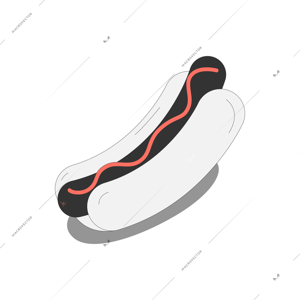 Fast food isometric composition with isolated image of hot dog with sausage and mustard on blank background vector illustration