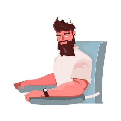 Barbershop flat composition with human character of sitting man with beard vector illustration