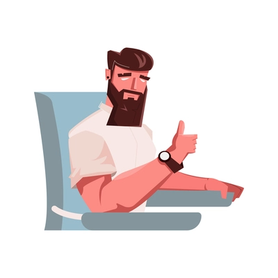 Barbershop flat composition with human character of sitting man showing thumbs up gesture vector illustration