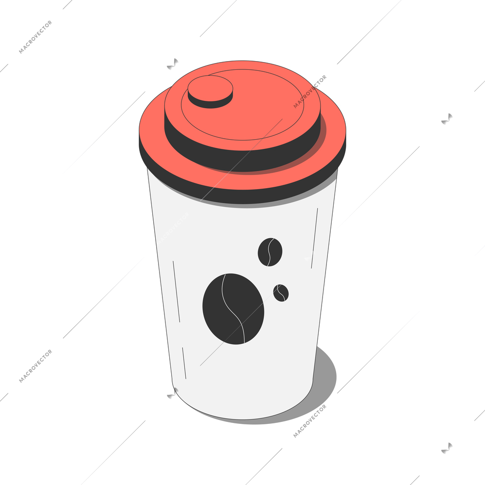 Fast food isometric composition with isolated image of cardboard cup with coffee bean symbol vector illustration