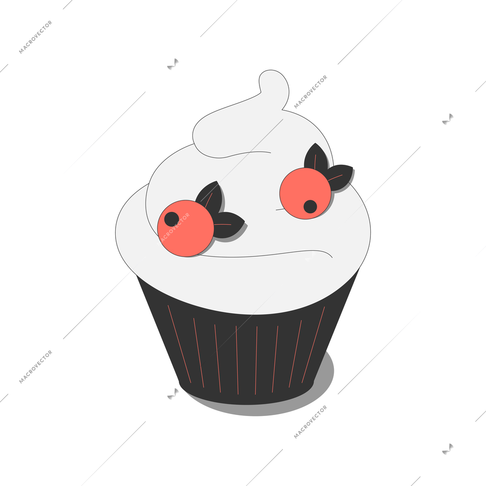 Fast food isometric composition with isolated image of cupcake with berry topping on blank background vector illustration