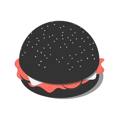 Fast food isometric composition with isolated image of black burger on blank background vector illustration