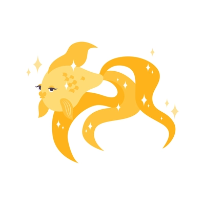 Dream flat composition with isolated image of golden fish with shiny sparkles vector illustration