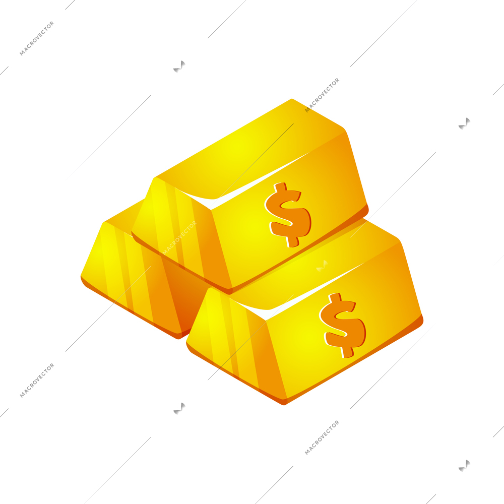 Treasures isometric cartoon game composition with isolated image of golden bars stack with dollar sign vector illustration