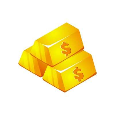 Treasures isometric cartoon game composition with isolated image of golden bars stack with dollar sign vector illustration