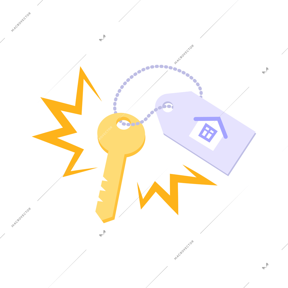 Dream flat composition with isolated image of shiny keys with key fob and house sign vector illustration