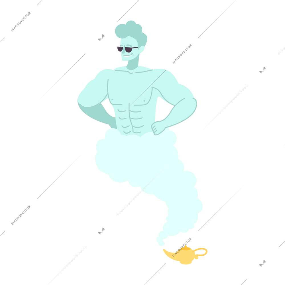Dream flat composition with character of vapour jinn grown from lamp vector illustration