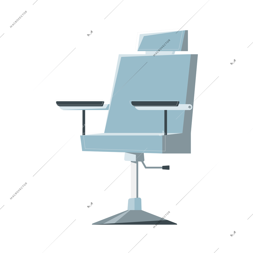 Barbershop flat composition with isolated image of clients chair with rests for arms vector illustration