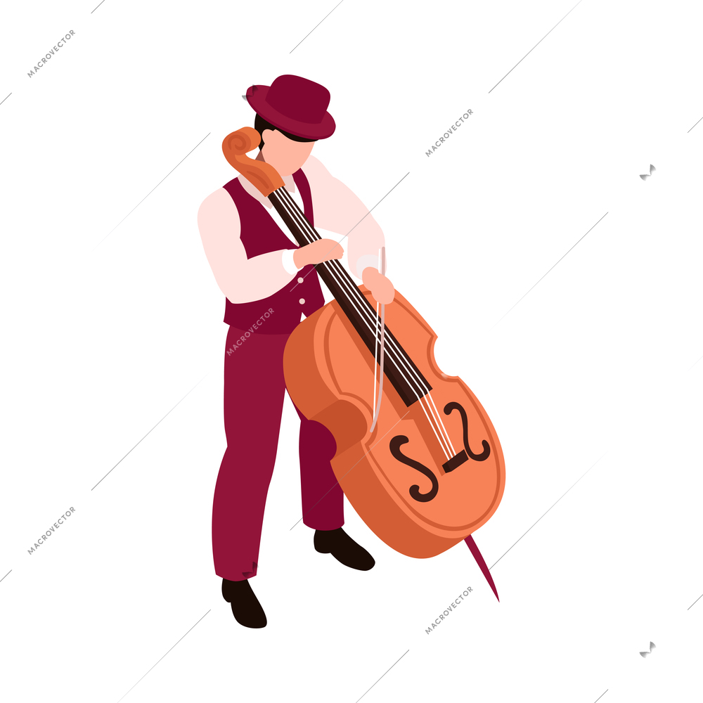 Isometric talent show tv program composition with character of male contrabass player vector illustration