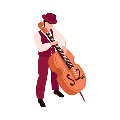 Isometric talent show tv program composition with character of male contrabass player vector illustration