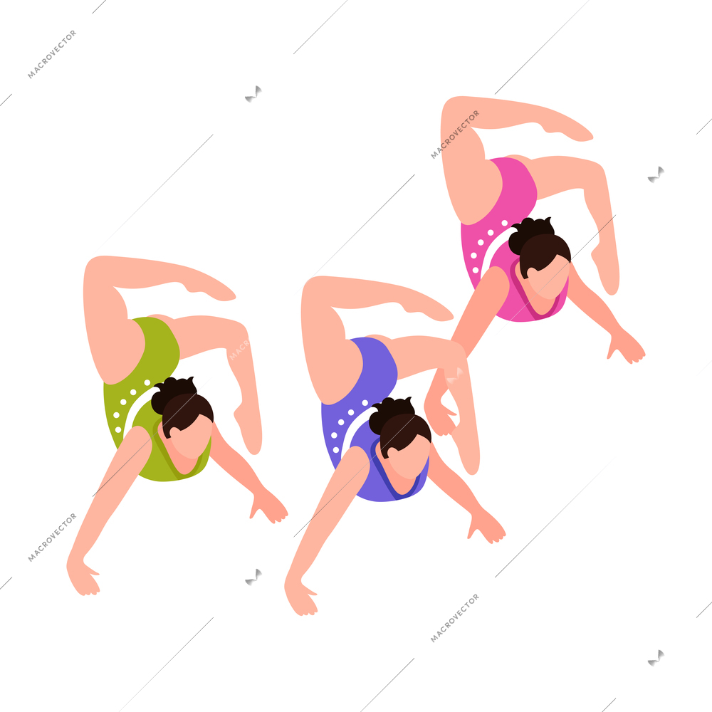 Isometric talent show tv program composition with female characters of dance group members vector illustration