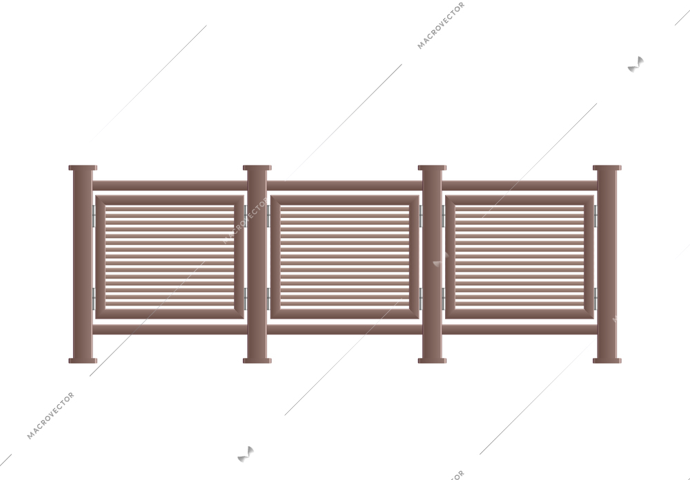 Balcony fence railing composition with realistic front view image of decorative forged style fence isolated vector illustration