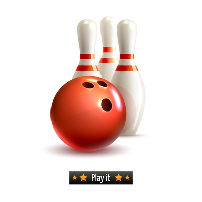 Bowling ball and pins realistic game set isolated on white background vector illustration