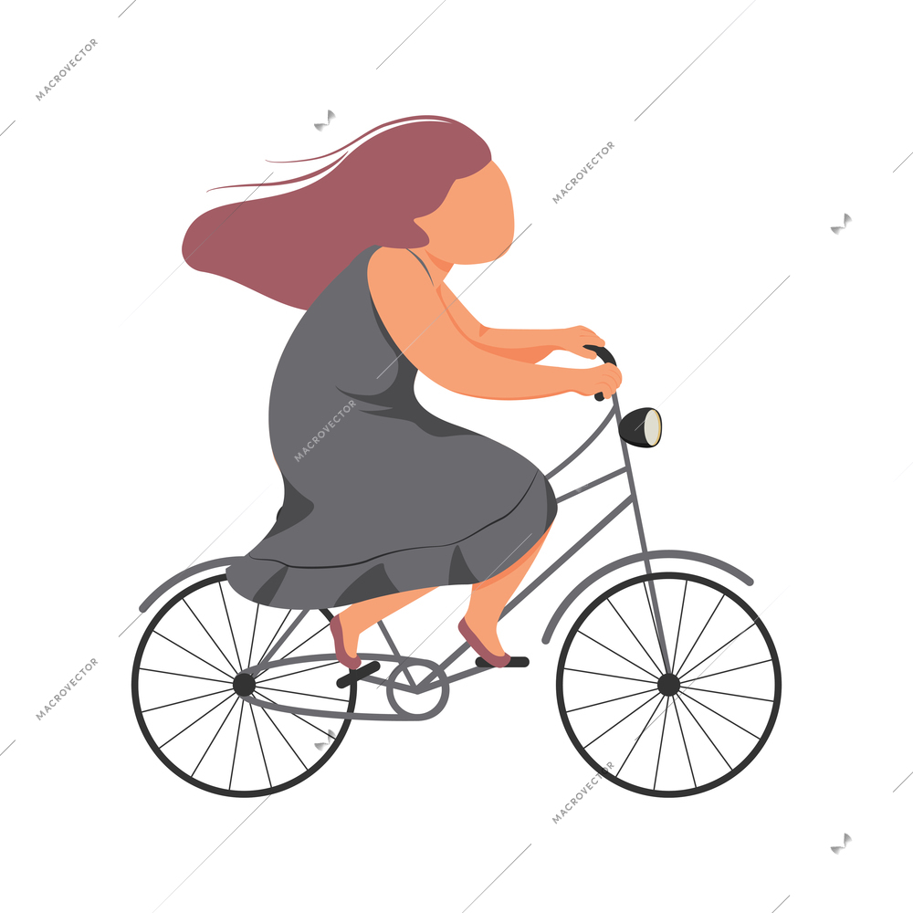 Woman daily routine flat composition with faceless female character riding cruiser bike vector illustration