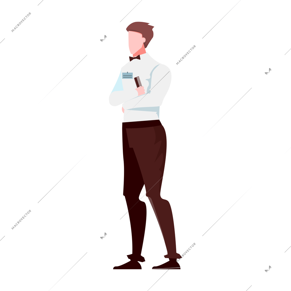 Barbershop flat composition with human character of barbers assistant with comb vector illustration
