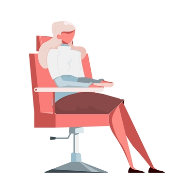 Barbershop flat composition with human character of female client sitting in chair vector illustration