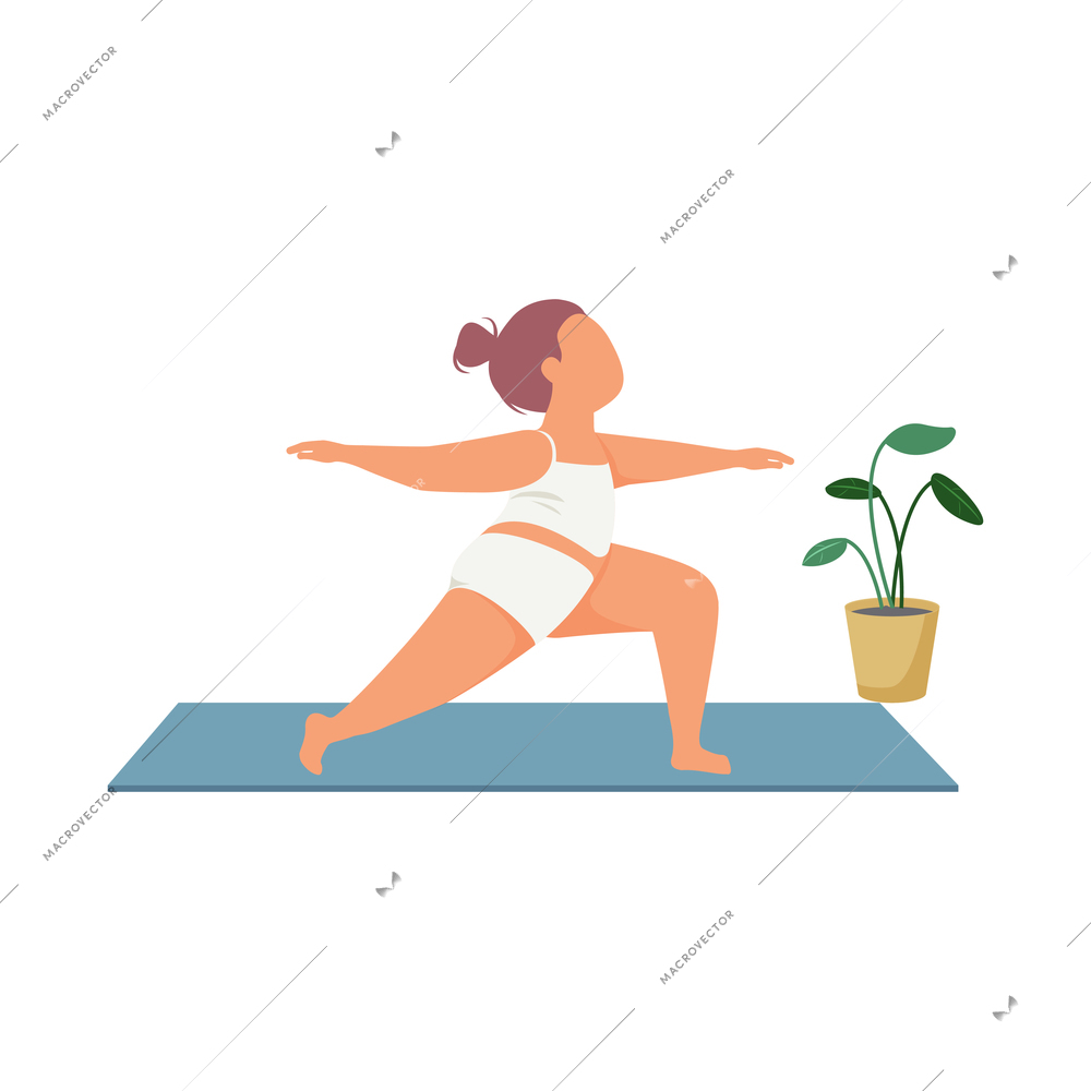 Woman daily routine flat composition with female character performing yoga exercise vector illustration