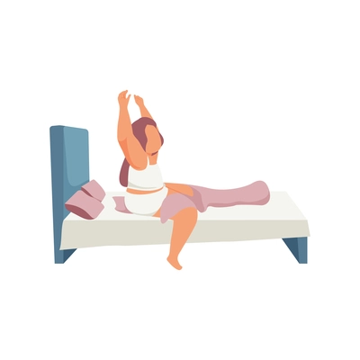 Woman daily routine flat composition with faceless character of girl waking up on bed vector illustration