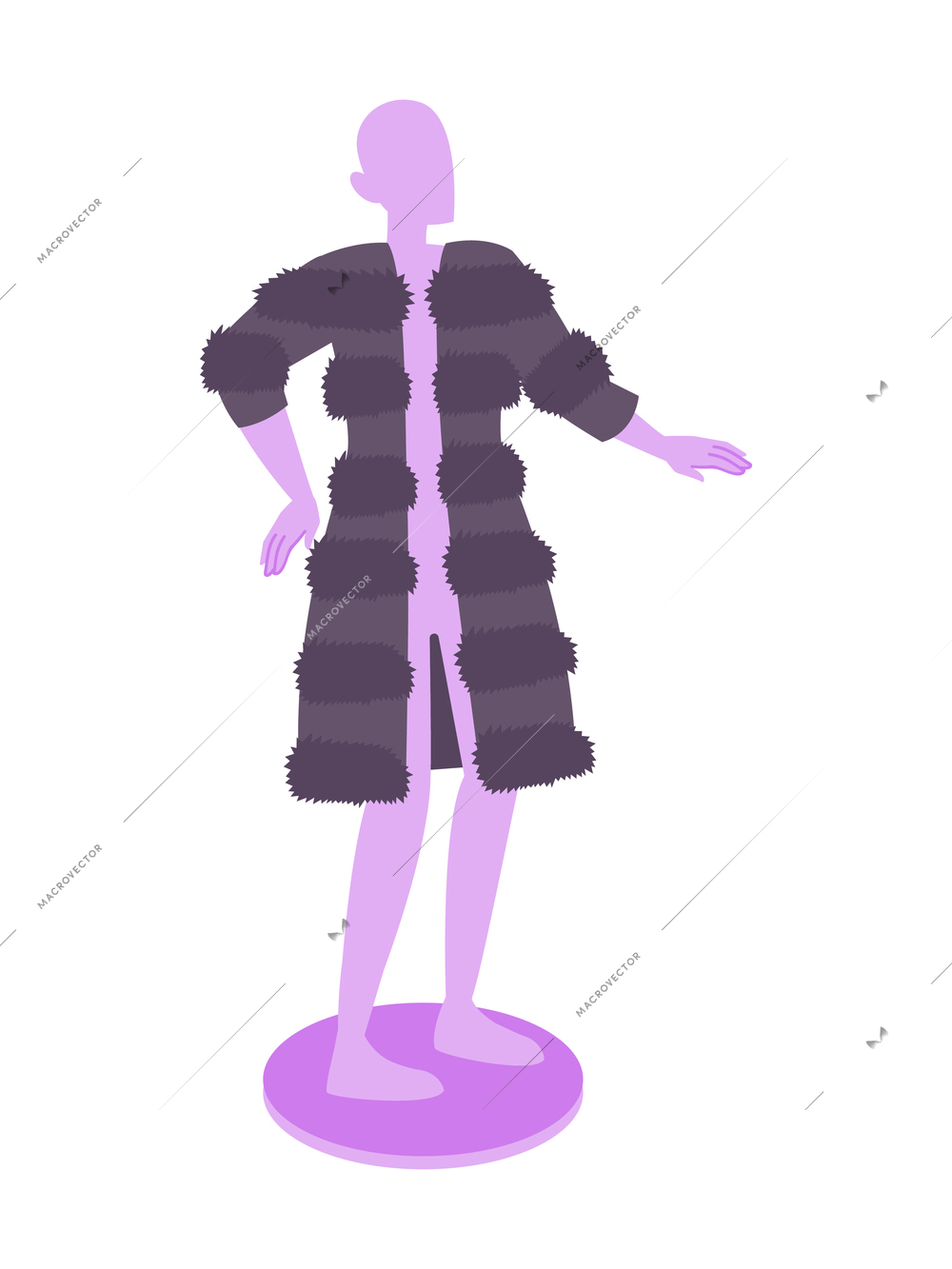 Fur coat flat composition with isolated image of tailors dummy mannequin with fur coat vector illustration