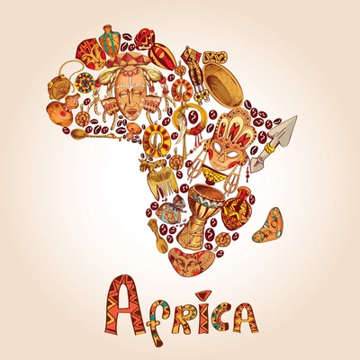 Africa sketch decorative icons in african continent shape travel concept vector illustration
