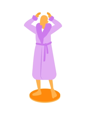 Fur coat flat composition with isolated image of mannequin wearing long purple fur coat vector illustration