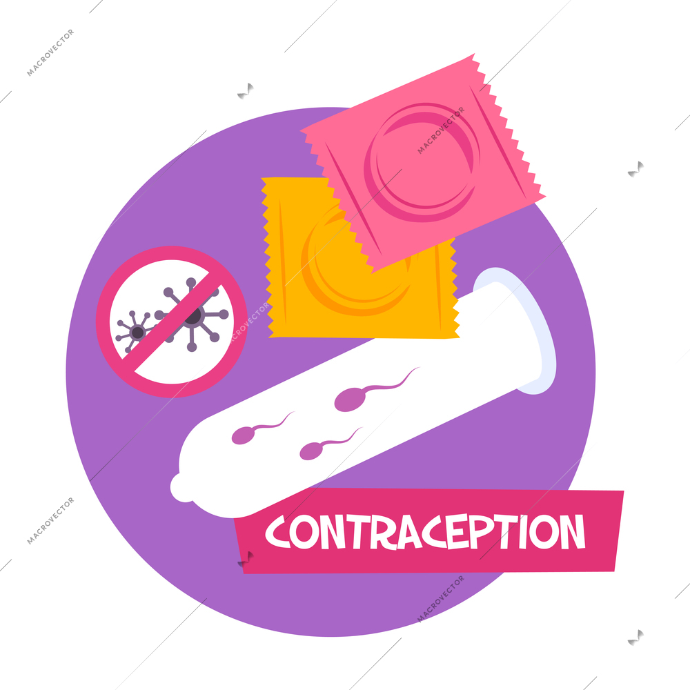 Sex shop composition with text and images of packs condoms with semen and anti virus sign vector illustration