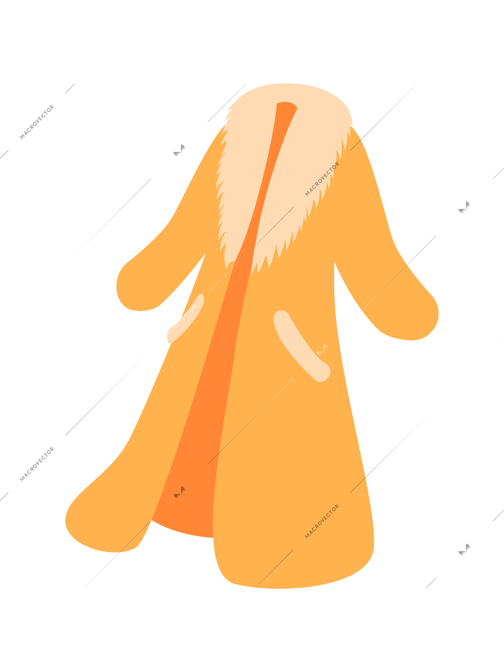 Fur coat flat composition with isolated image of long orange fur coat vector illustration