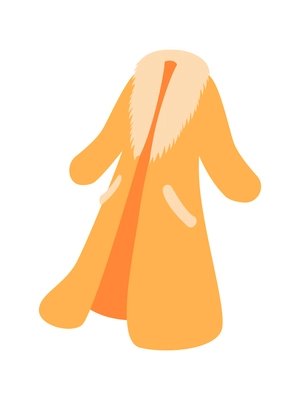 Fur coat flat composition with isolated image of long orange fur coat vector illustration