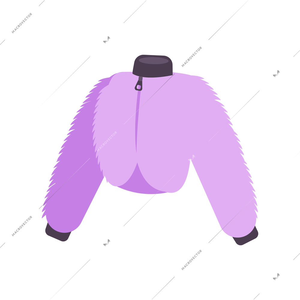 Fur coat flat composition with isolated image of short purple fur coat vector illustration