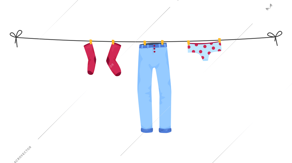 Dirty clean clothing laundry wash composition with isolated image of socks trousers and pants vector illustration