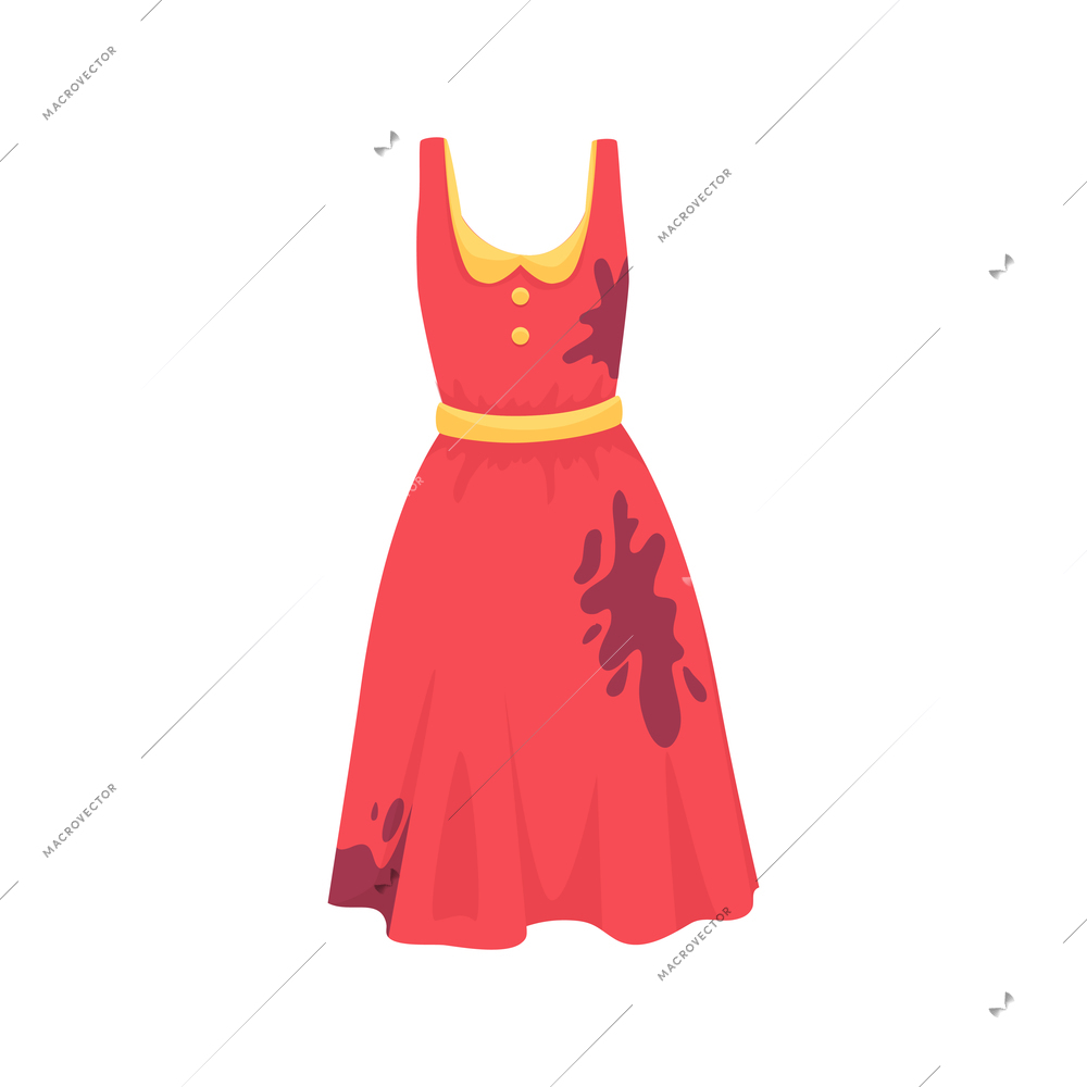 Dirty clean clothing laundry wash composition with isolated image of dirty dress with spots vector illustration