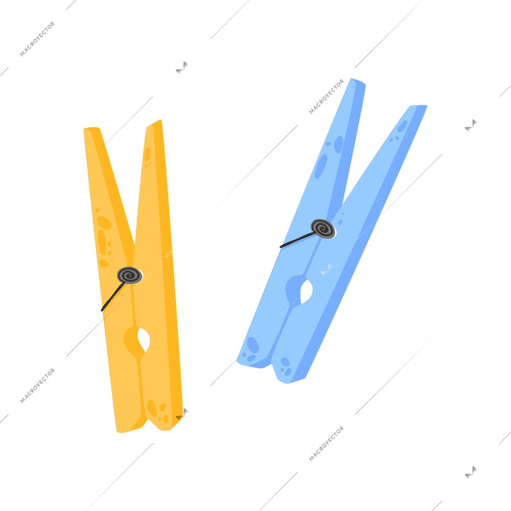 Dirty clean clothing laundry wash composition with two isolated images of clothes pegs vector illustration