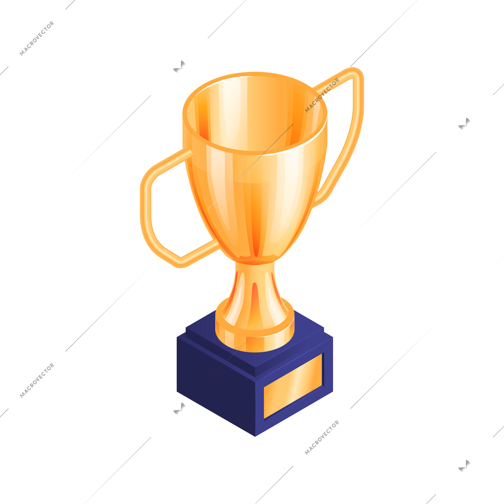 Isometric graduation diploma academic composition with isolated image of golden trophy cup on pedestal with signboard vector illustration