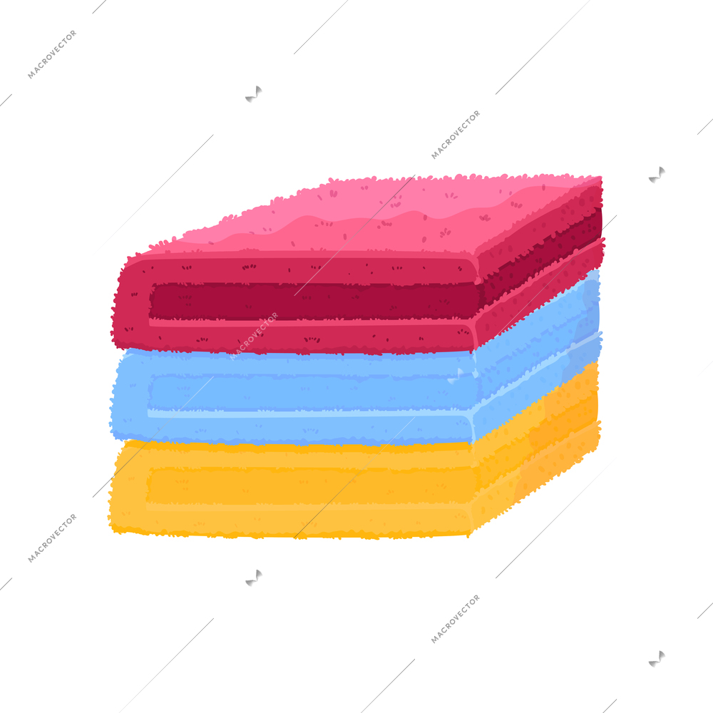 Dirty clean clothing laundry wash composition with isolated image of colorful towels stack vector illustration