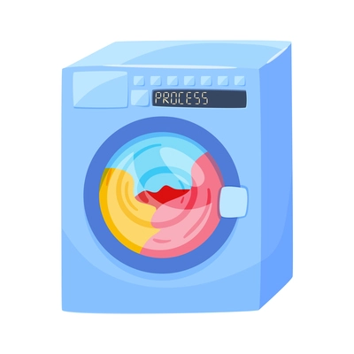 Dirty clean clothing laundry wash composition with isolated image of washing machine under operation vector illustration