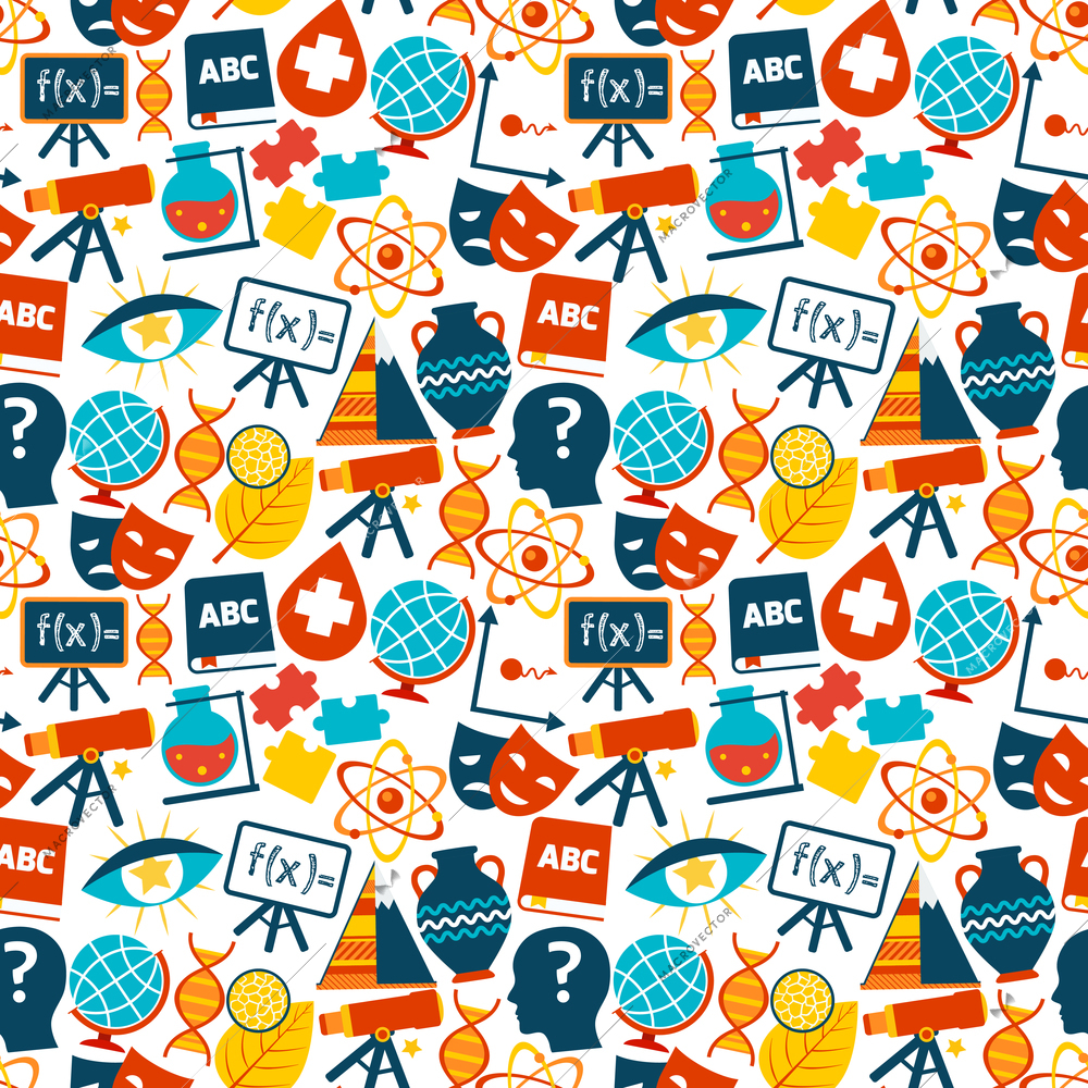 Education colored seamless pattern with science areas symbols vector illustration