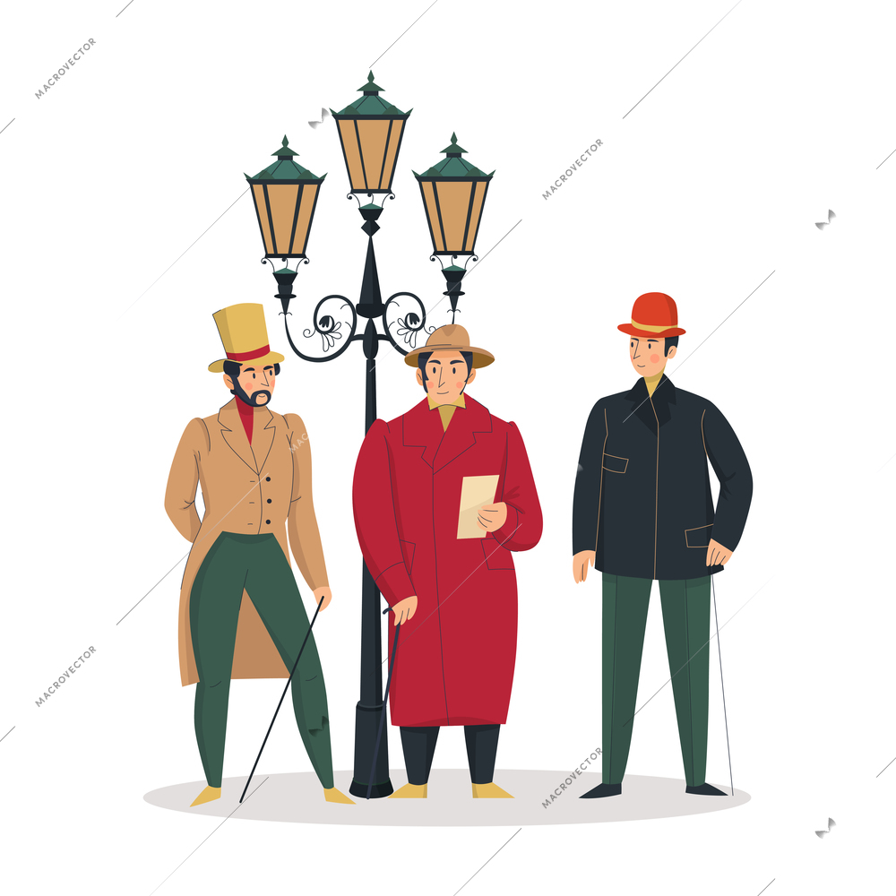 18th 19th century old town fashion composition with human characters of aristocratic people vector illustration